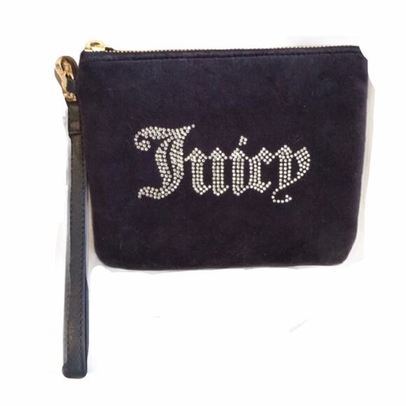 Juicy Couture Velvet Rhinestones Wristlet Clutch Navy - Picture 1 of 6